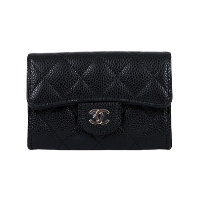 香奈兒 CHANEL CC LOGO 口蓋 卡片夾 錢包 AP0214 晶片款 黑銀荔枝卡包 原廠盒子/防塵袋