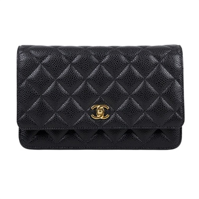 香奈兒 CHANEL 經典鏈子皮夾 菱格紋 CC LOGO AP0250 晶片款 黑荔枝書包扣WOC 原廠盒子/防塵袋/購買證明