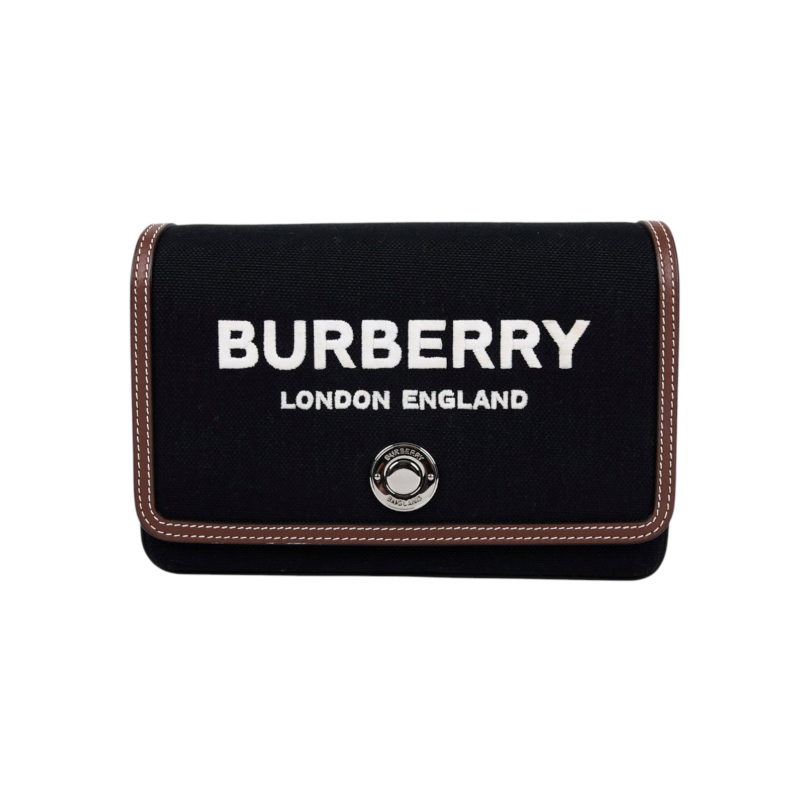 博柏利 BURBERRY Hampshire 斜背包 手拿包 80551811 黑棕帆布New Hampshire 原廠盒子/防塵袋