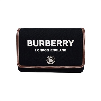 博柏利 BURBERRY Hampshire 斜背包 手拿包 80551811 黑棕帆布New Hampshire 原廠盒子/防塵袋