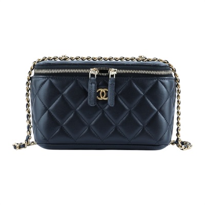 香奈兒 CHANEL CC LOGO 化妝盒 化妝箱 斜背包 Vanity Case AP2303 B18602 晶片款 黑羊VANITY CASE 原廠盒子/防塵袋/購買證明影本