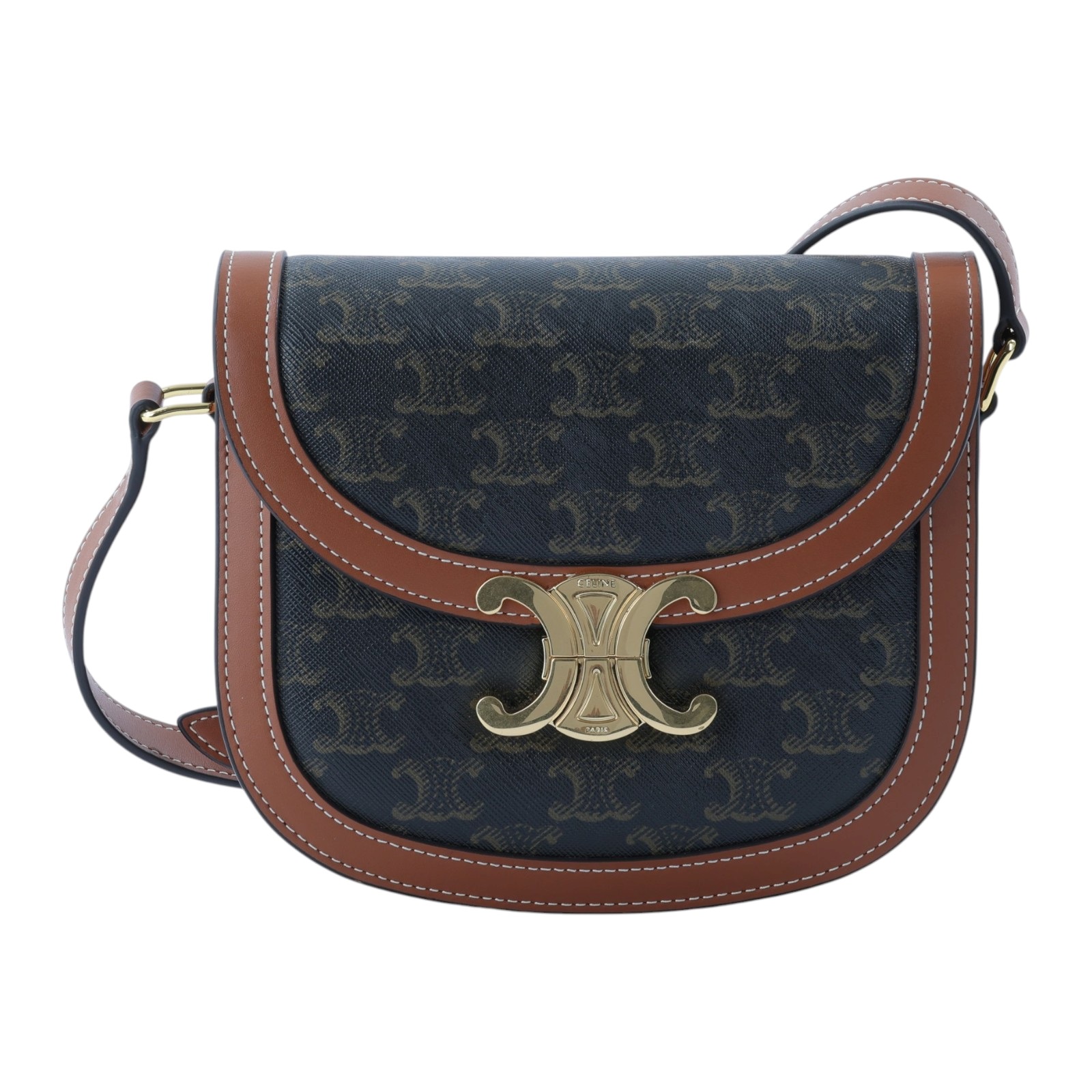 思琳 CELINE 標誌印花 牛皮革 Besace Clea 斜背 肩背 馬鞍包 110962BZ4 棕凱旋Teen Besace 無附屬品