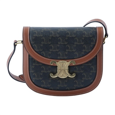 思琳 CELINE 標誌印花 牛皮革 Besace Clea 斜背 肩背 馬鞍包 110962BZ4 棕凱旋Teen Besace 無附屬品