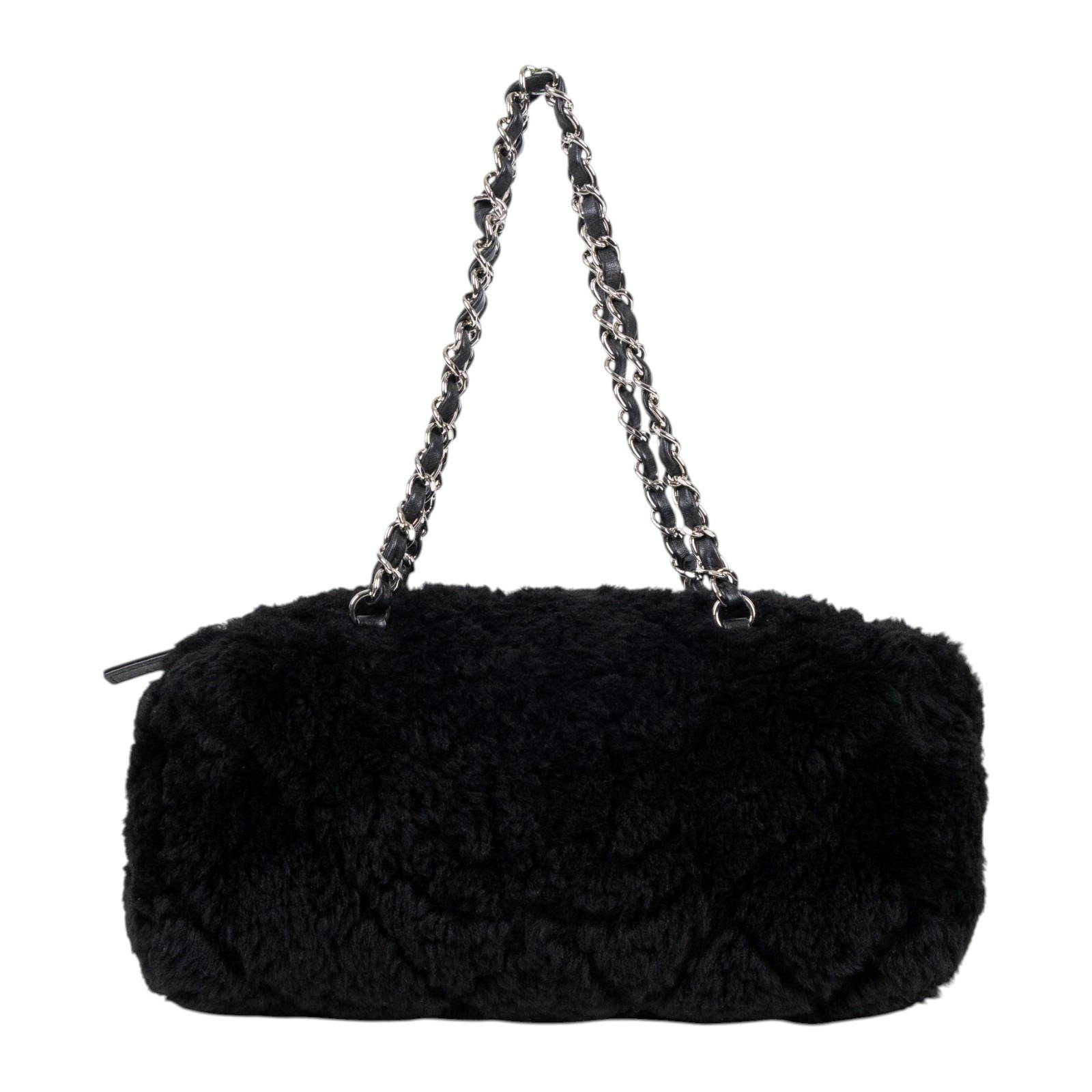 香奈兒 CHANEL Barrel Bag Quilted Fur 小型肩背包  晶片款 黑毛毛斜背包 無附屬品