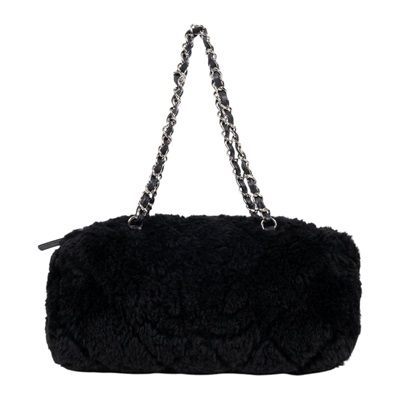 香奈兒 CHANEL Barrel Bag Quilted Fur 小型肩背包  晶片款 黑毛毛斜背包 無附屬品