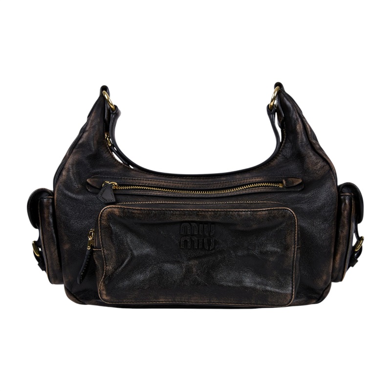 繆繆 MIU MIU Pocket 納帕軟皮 手提包 5BC189_AF8T 晶片款 咖啡棕Pocket NAPPA 肩背包 防塵袋