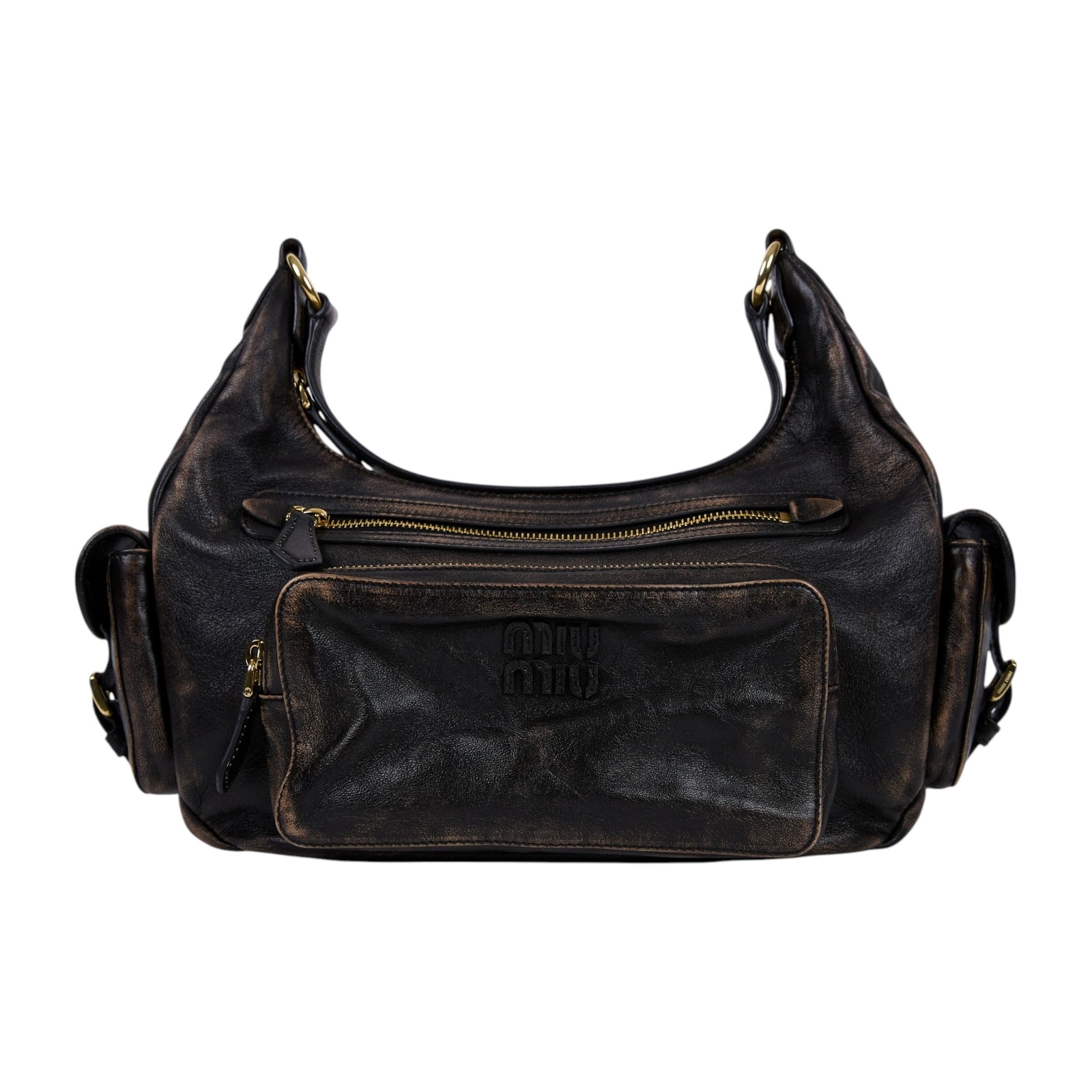 繆繆 MIU MIU Pocket 納帕軟皮 手提包 5BC189_AF8T 晶片款 咖啡棕Pocket NAPPA 肩背包 防塵袋