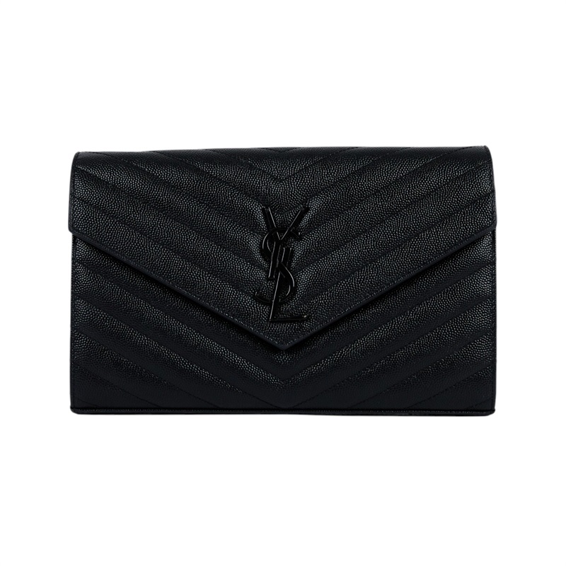 聖羅蘭 YSL SAINT LAURENT Cassandre 經典粒面皮革 鏈條 錢包 同色五金 377828BOW08  原廠盒子/防塵袋