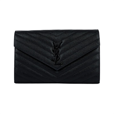 聖羅蘭 YSL SAINT LAURENT Cassandre 經典粒面皮革 鏈條 錢包 同色五金 377828BOW08  原廠盒子/防塵袋