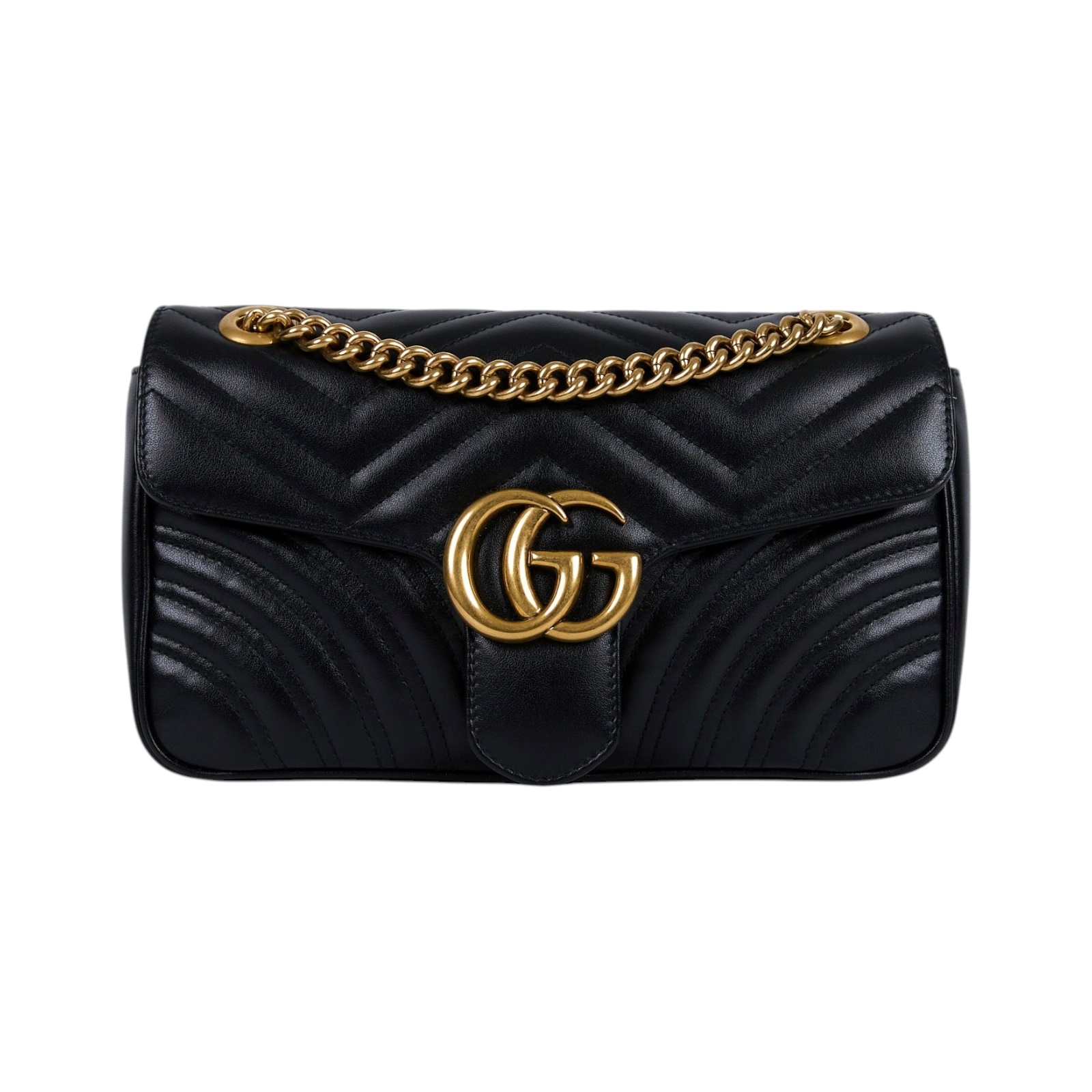 古馳 GUCCI GG Marmont 小型 絎縫 肩揹袋 443497 DTDIT 黑金MARMONT 26CM 防塵袋