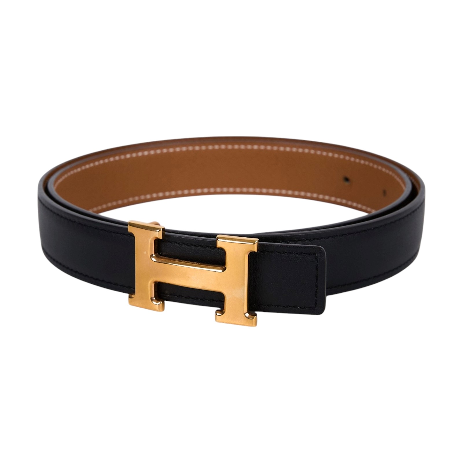 愛馬仕 Hermes H 皮帶釦 雙面皮腰帶 HBELT2475 /#75 黑/焦糖H皮帶 24MM 防塵袋/原廠盒子