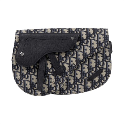 迪奧 CHRISTIAN DIOR Saddle Oblique 馬鞍包 1ADPO095YKY 藍緹花SADDLE帆布胸包 原廠盒子/防塵袋/保證卡