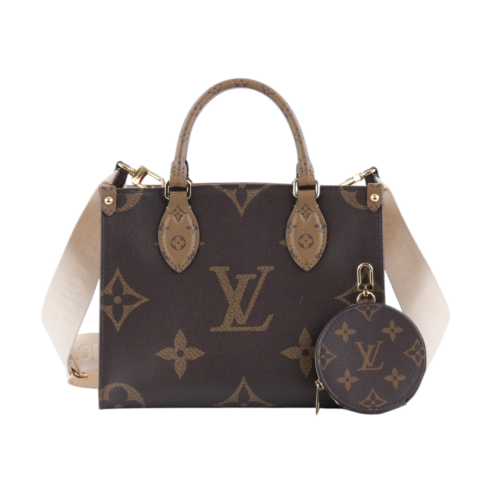 路易威登 LOUIS VUITTON OnTheGo PM 雙色帆布 手提 斜背包 M46373 晶片款  原廠盒子/防塵袋/購買證明/內袋/背帶