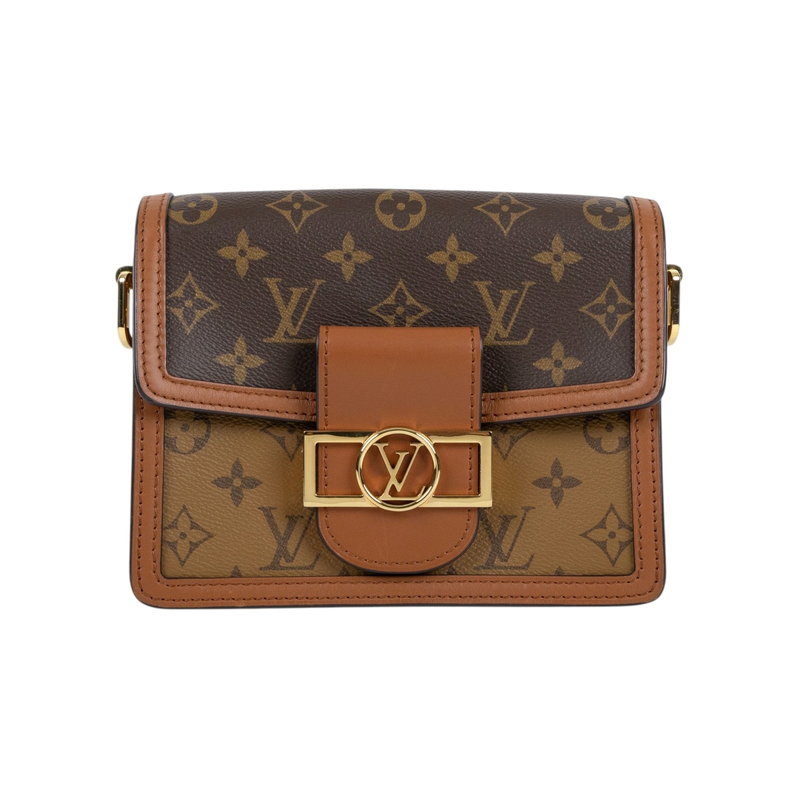 路易威登 LOUIS VUITTON Mini Dauphine 達芙妮 Reverse皮革飾邊 帆布肩背 斜背包 M45959  防塵袋/原廠盒子/背帶