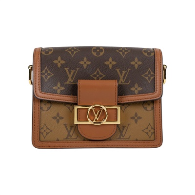 路易威登 LOUIS VUITTON Mini Dauphine 達芙妮 Reverse皮革飾邊 帆布肩背 斜背包 M45959  防塵袋/原廠盒子/背帶