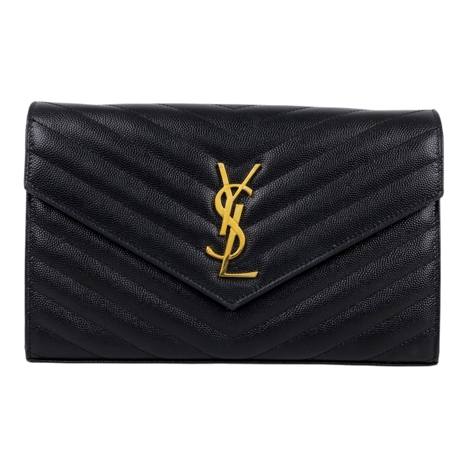聖羅蘭 YSL SAINT LAURENT Cassandre 經典粒面皮革 鏈條 錢包 金色五金 377828BOW01  原廠盒子/防塵袋/購買證明