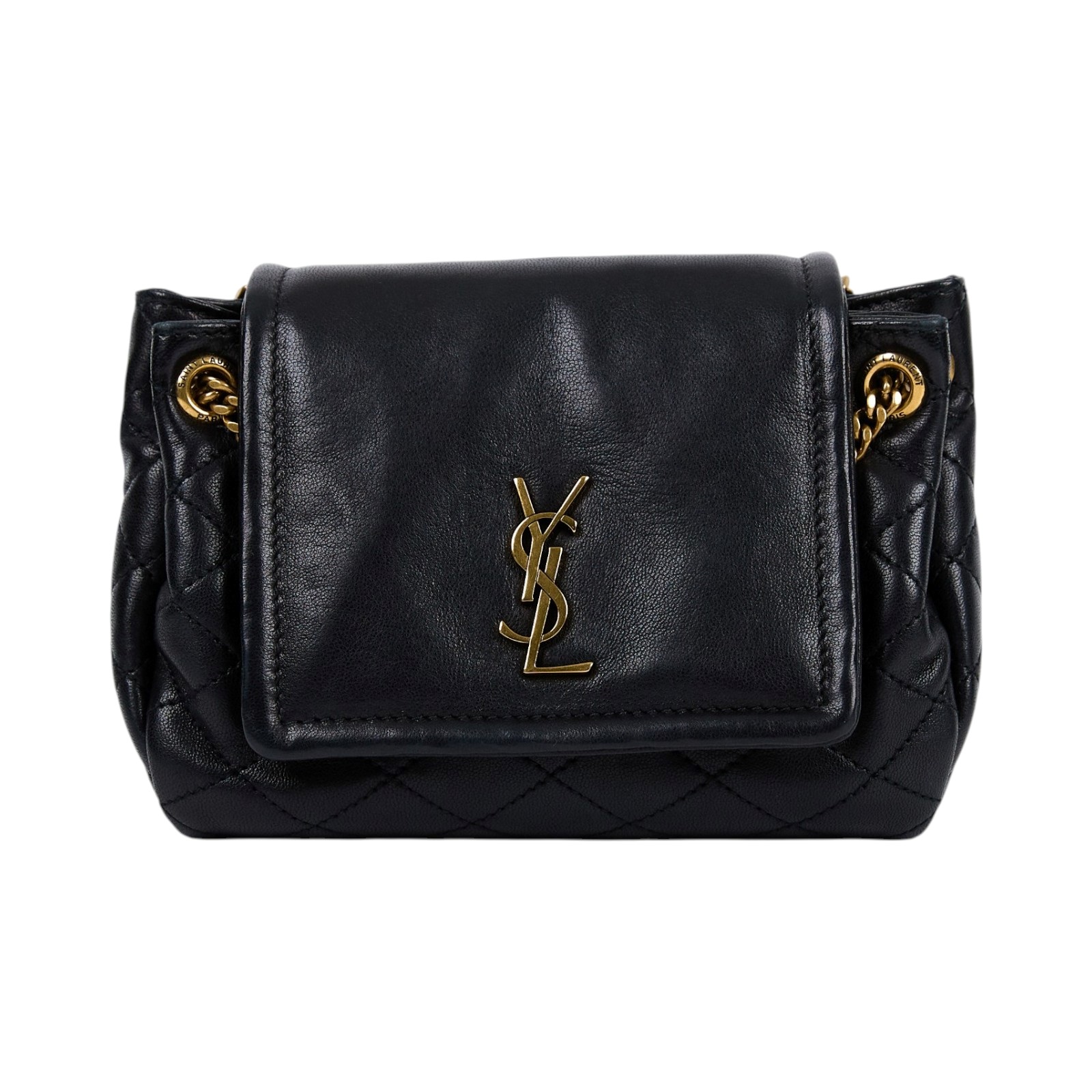 聖羅蘭 YSL SAINT LAURENT Nolia 小羊皮 迷你 手袋 肩背包 金色五金 6727381EL07 黑NOLITA MINI 原廠盒子