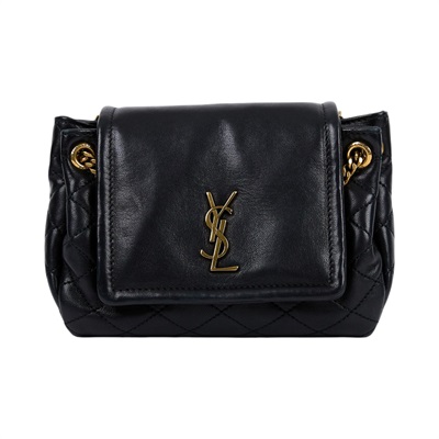 聖羅蘭 YSL SAINT LAURENT Nolia 小羊皮 迷你 手袋 肩背包 金色五金 6727381EL07 黑NOLITA MINI 原廠盒子
