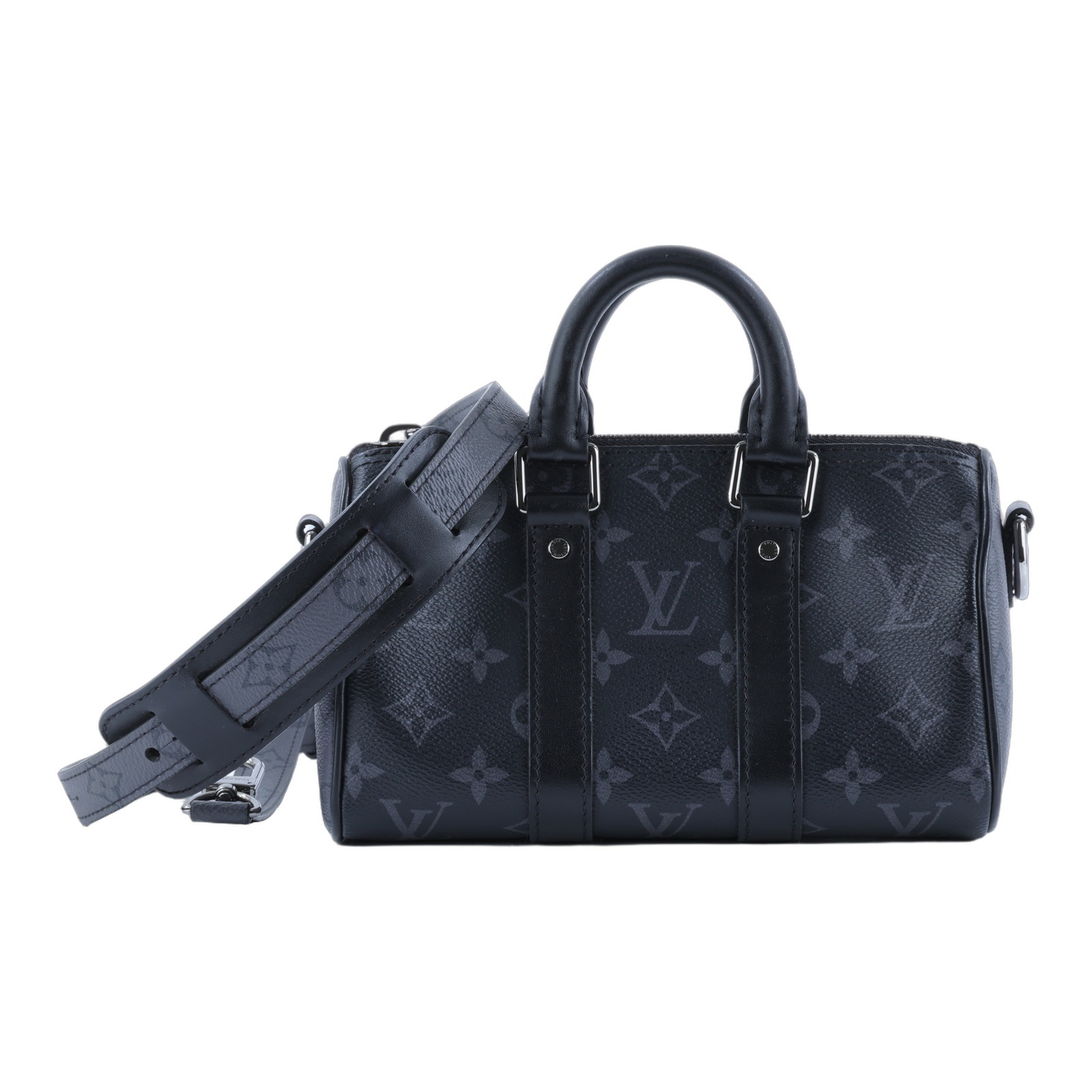 路易威登 LOUIS VUITTON KEEPALL XS 老花 小款 圓筒 側背包   M45947 晶片款 黑原花KEEPALL XS 防塵袋/背帶