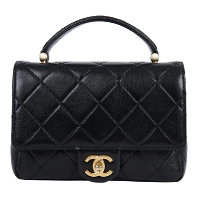 香奈兒 CHANEL Coco Handle CF 20 口蓋包 手提包 斜背包 AS5399 晶片款 黑羊珍珠翻蓋提把肩背包 防塵袋