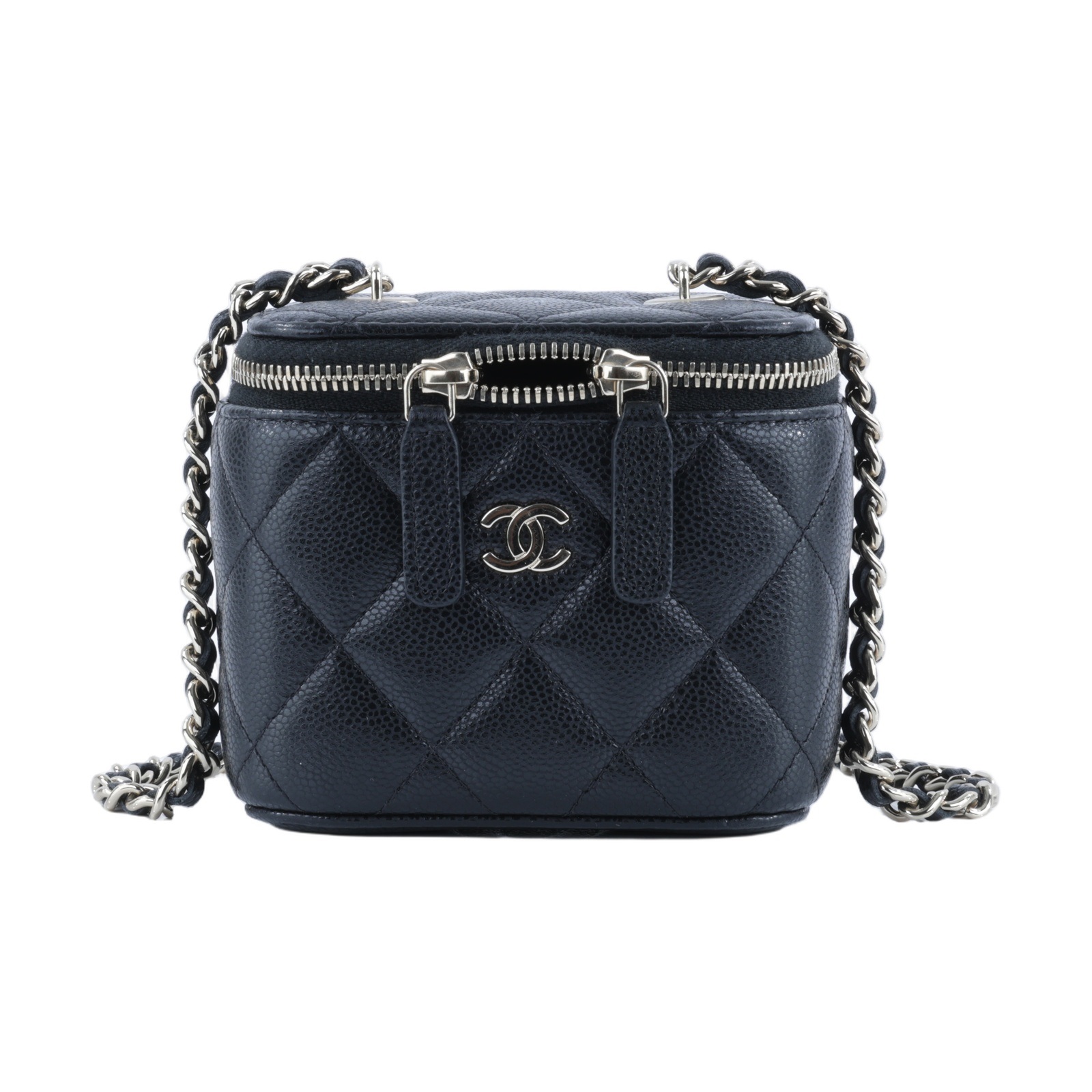 香奈兒 CHANEL Vanity Case 斜背包 化妝箱 化妝包 AP1340 B10583 晶片款 黑金荔枝MINI VANITY CASE 原廠盒子/購買證明