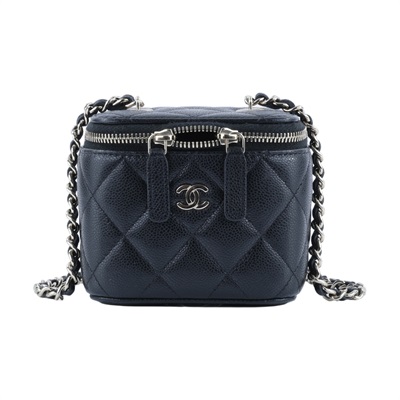 香奈兒 CHANEL Vanity Case 斜背包 化妝箱 化妝包 AP1340 B10583 晶片款 黑金荔枝MINI VANITY CASE 原廠盒子/購買證明