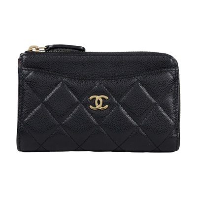 香奈兒 CHANEL CC logo 菱格紋 拉鍊 卡夾 零錢包 AP3179 晶片款 黑色荔枝皮拉鍊卡夾 原廠盒子/防塵袋