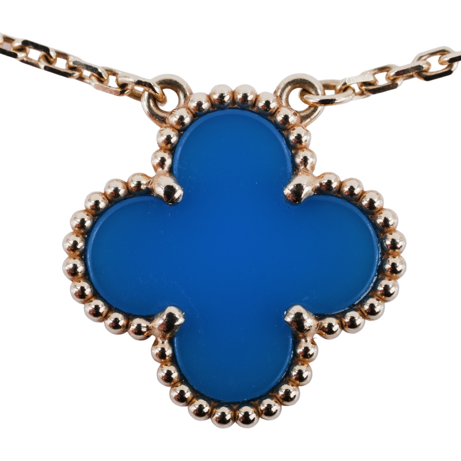 梵克雅寶 Van Cleef & Arpels Vintage Alhambra 吊墜 小型 VCARP9SY00 YG 藍瑪瑙項鍊 原廠盒子/防塵袋/保書