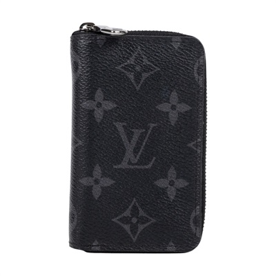 路易威登 LOUIS VUITTON Eclipse 錢包 卡夾 M81662 晶片款 黑原花拉鍊零錢卡包 防塵袋