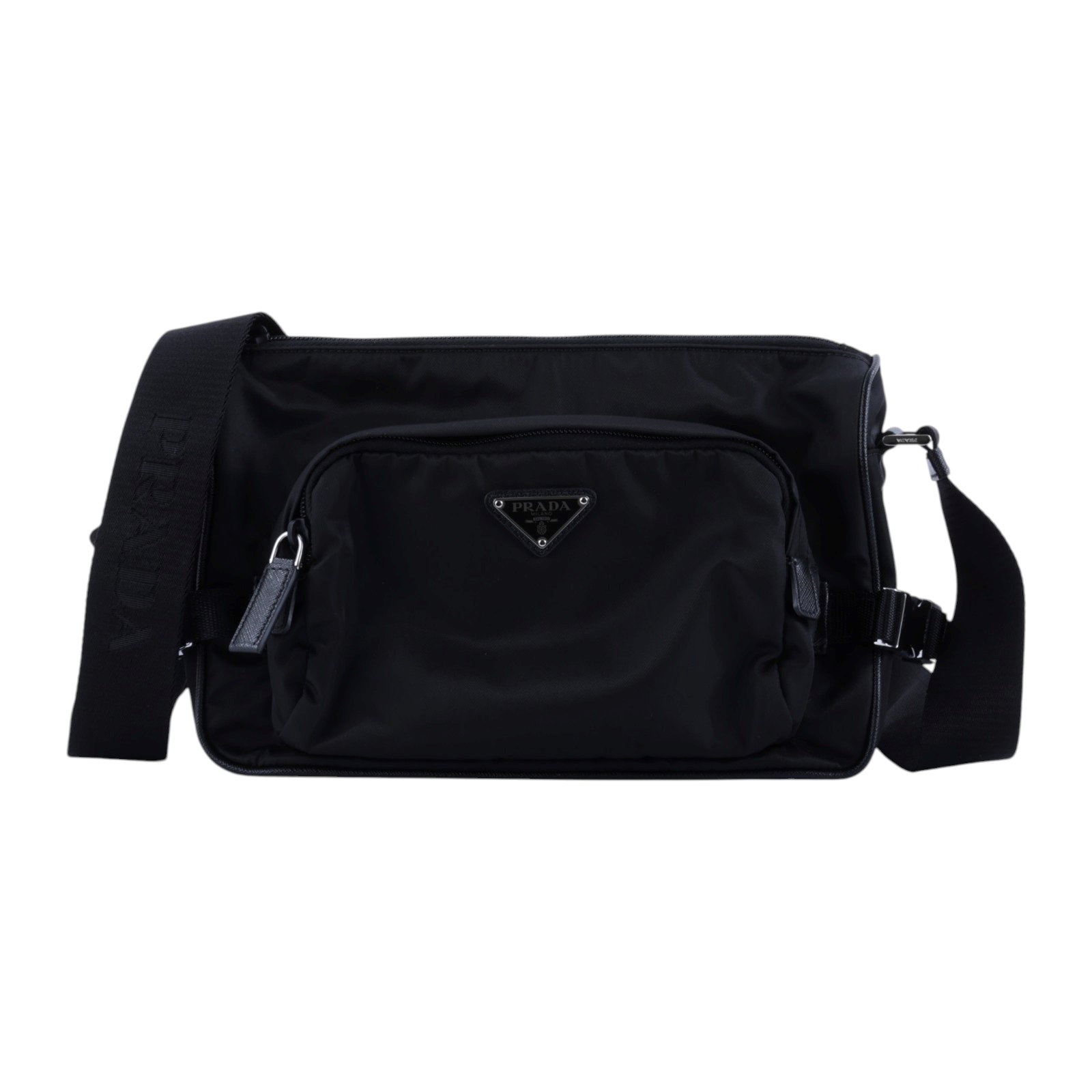 普拉達 PRADA Re-Nylon Saffiano皮革 肩背袋 中型 2VH192_2DMG 晶片款 黑Re-Nylon Saffiano中號肩背袋 防塵袋
