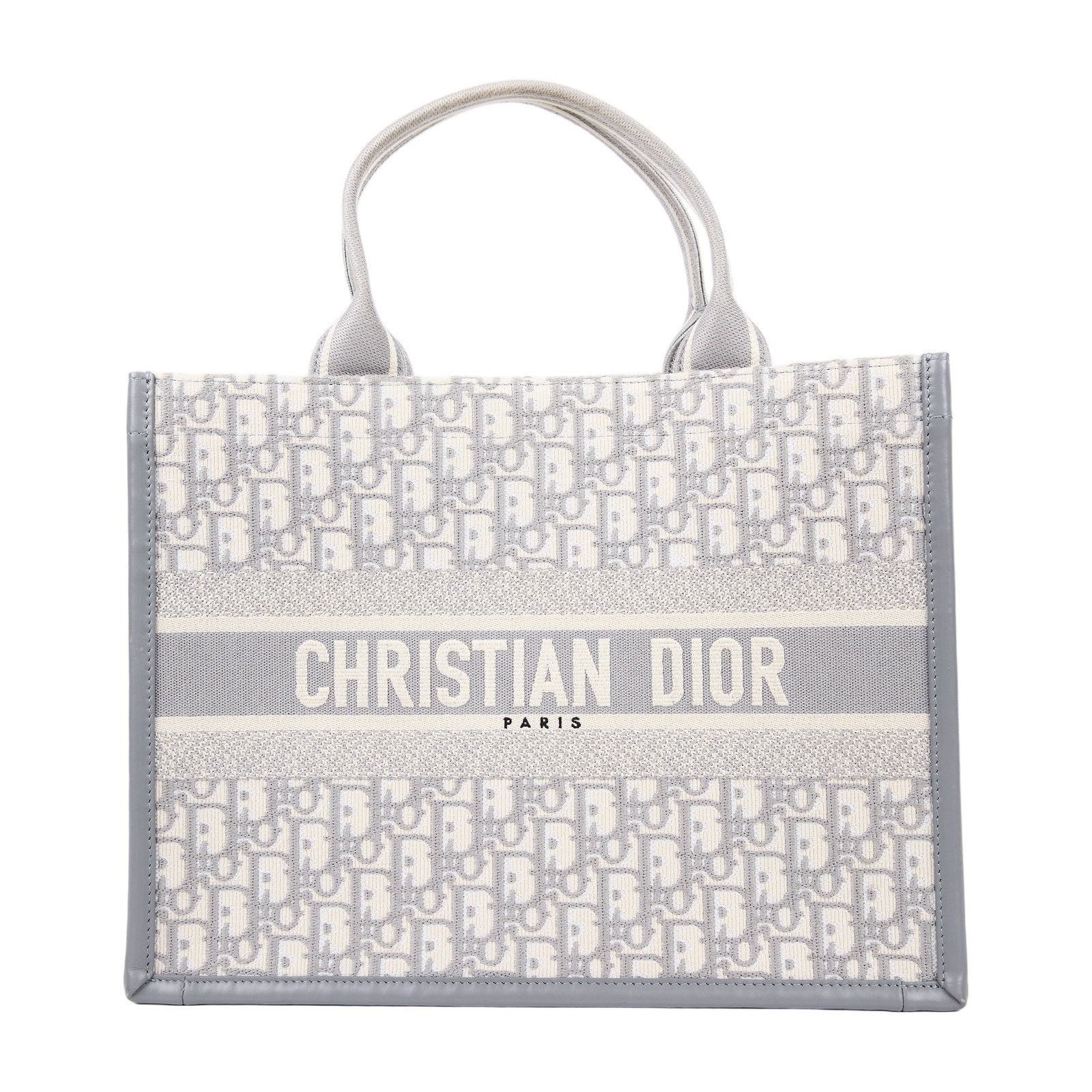 迪奧 CHRISTIAN DIOR Book Tote 中型 托特包 M1324CZBB 灰刺繡Book Tote 中號 背帶款 原廠盒子/防塵袋/背帶