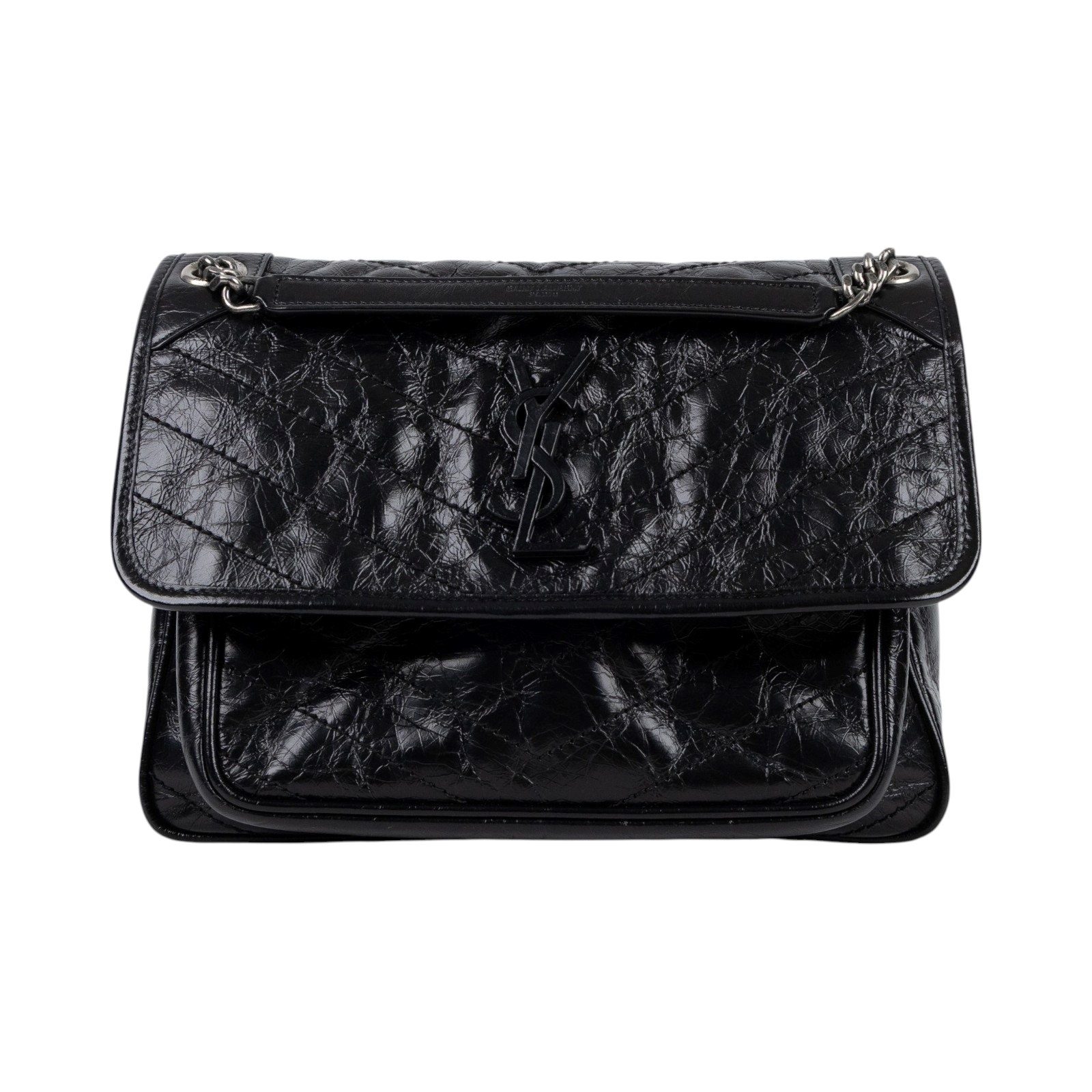 聖羅蘭 YSL SAINT LAURENT Niki 復古皮革 中型手袋 銀色五金 6331580EN04 黑NIKI MEDIUM 防塵袋