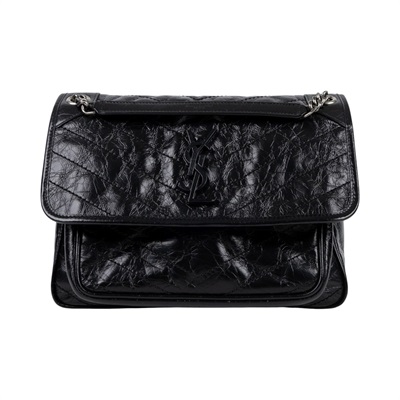 聖羅蘭 YSL SAINT LAURENT Niki 復古皮革 中型手袋 銀色五金 6331580EN04 黑NIKI MEDIUM 防塵袋