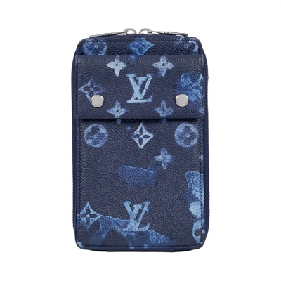路易威登 LOUIS VUITTON Watercolor 手機包 斜背包 迷你 M80466 晶片款 藍水彩印花帆布手機包 背帶