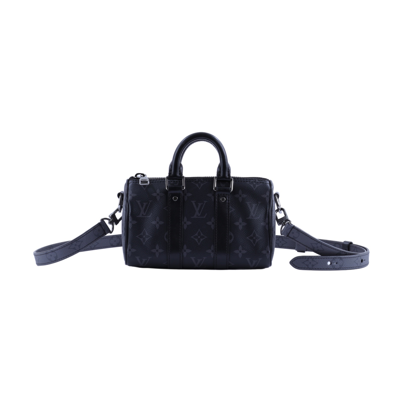 路易威登 LOUIS VUITTON KEEPALL XS 老花 小款 圓筒 側背包   M45947 晶片款 黑原花KEEPALL XS 背帶