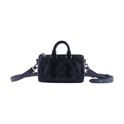 路易威登 LOUIS VUITTON KEEPALL XS 老花 小款 圓筒 側背包   M45947 晶片款 黑原花KEEPALL XS 背帶
