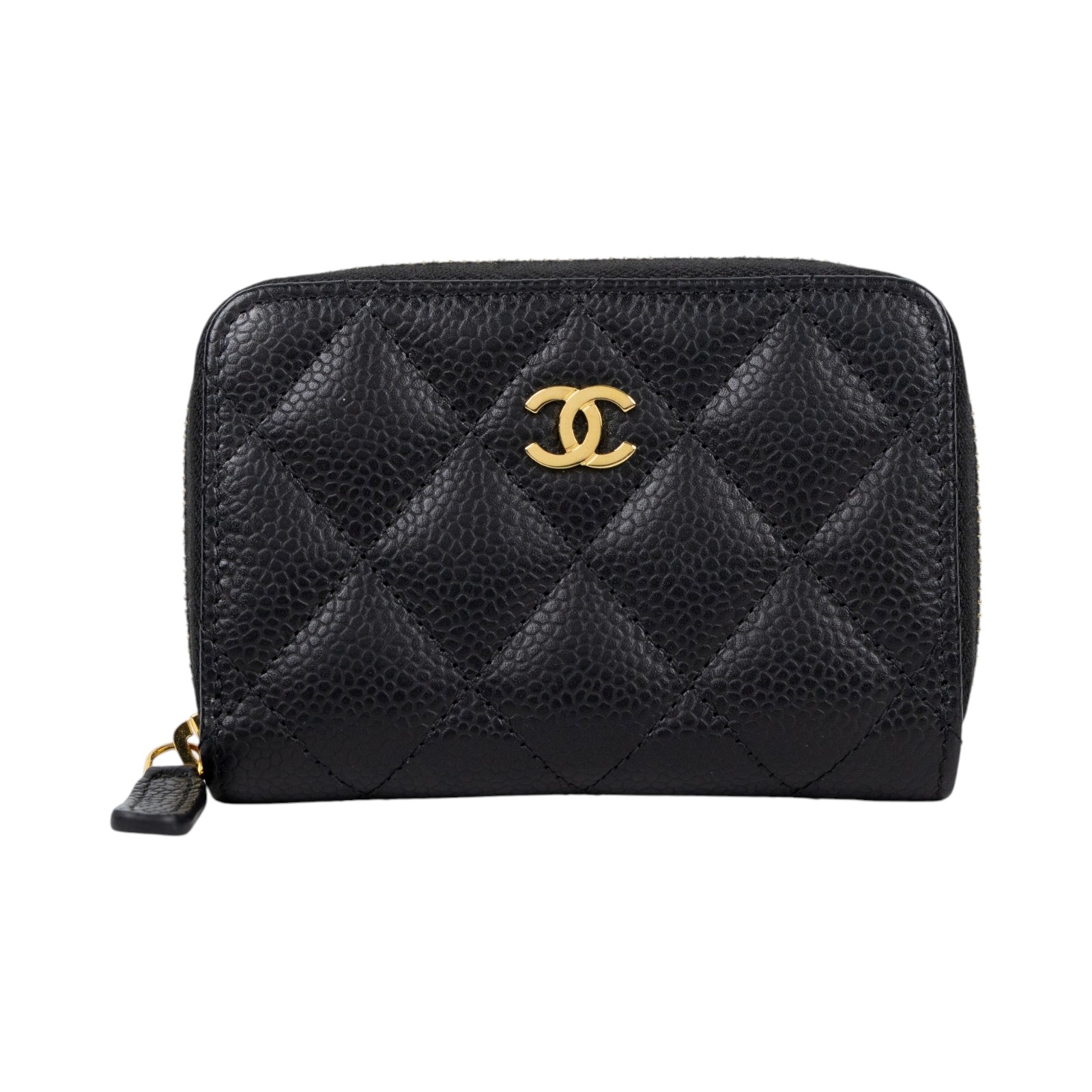 香奈兒 CHANEL 零錢包 卡包 AP3686 32開 黑金荔枝雙層拉鍊卡包 原廠盒子/防塵袋/保證卡