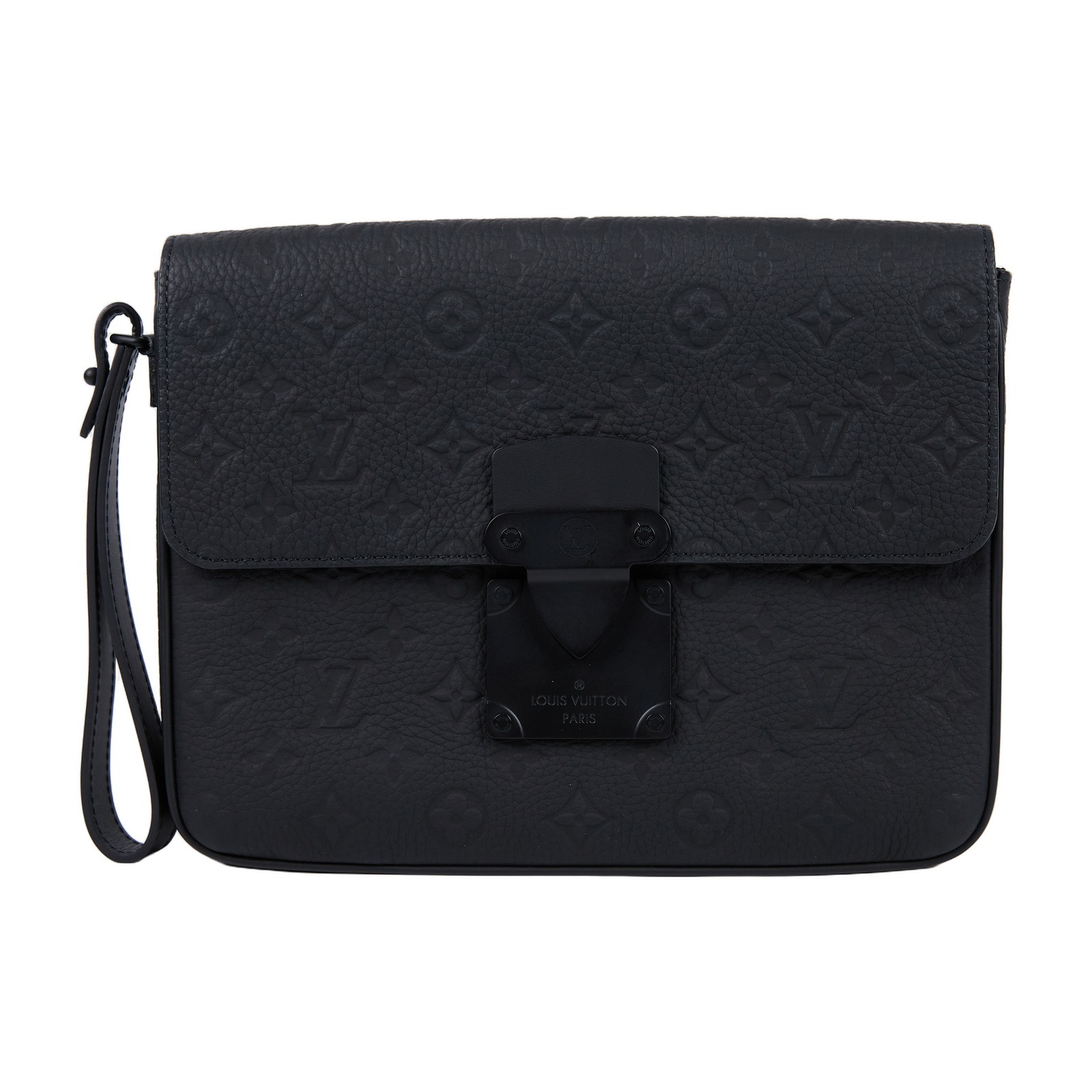 路易威登 LOUIS VUITTON S Lock 手拿包 Taurillon 牛皮 M80582 晶片款 黑壓紋S Lock手拿包 原廠盒子/防塵袋/購買證明