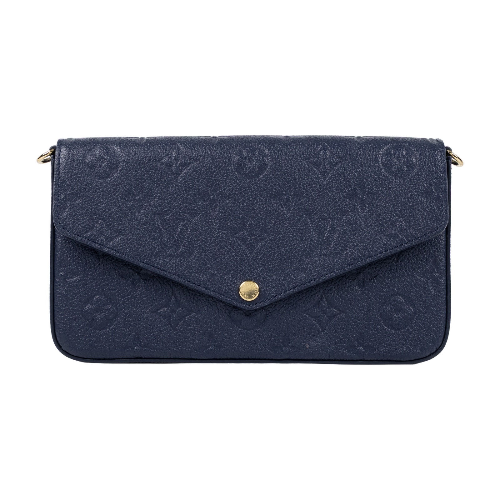 路易威登 LOUIS VUITTON Félicie Pochette 壓花皮格 WOC 翻蓋 斜背 鍊帶 肩背包 海軍藍 M83589 晶片款  原廠盒子/防塵袋/內袋2/背帶