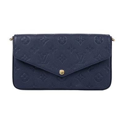 路易威登 LOUIS VUITTON Félicie Pochette 壓花皮格 WOC 翻蓋 斜背 鍊帶 肩背包 海軍藍 M83589 晶片款  原廠盒子/防塵袋/內袋2/背帶