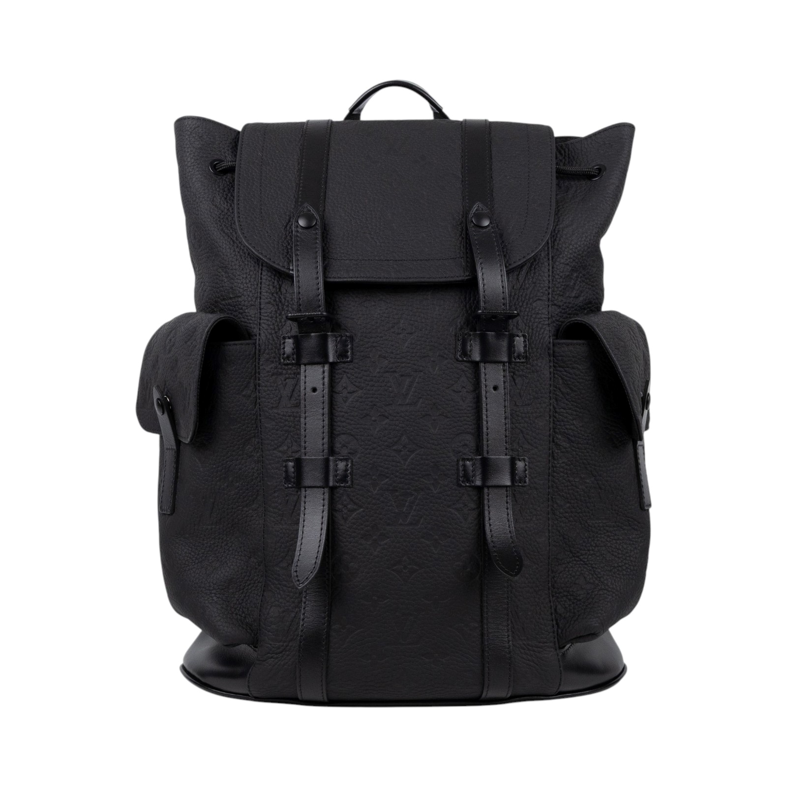 路易威登 LOUIS VUITTON Christopher MM 後背包 Monogram Taurillon 黑色皮革 啞面黑色金屬配件 M55699 晶片款  無附屬品