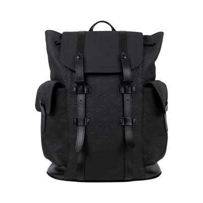 路易威登 LOUIS VUITTON Christopher MM 後背包 Monogram Taurillon 黑色皮革 啞面黑色金屬配件 M55699 晶片款  無附屬品
