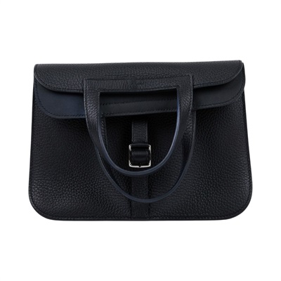 愛馬仕 Hermes Halzan 25 手拿 手提 肩背 斜背包 銀色五金 黑色 H082027CK89 /B SI 004 DB  原廠盒子/防塵袋/背帶/國外購買證明