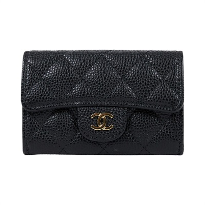 香奈兒 CHANEL CC LOGO 口蓋 卡片夾 錢包 AP0214 Y01864 晶片款 黑金荔枝掀蓋卡包 原廠盒子/防塵袋/購買證明