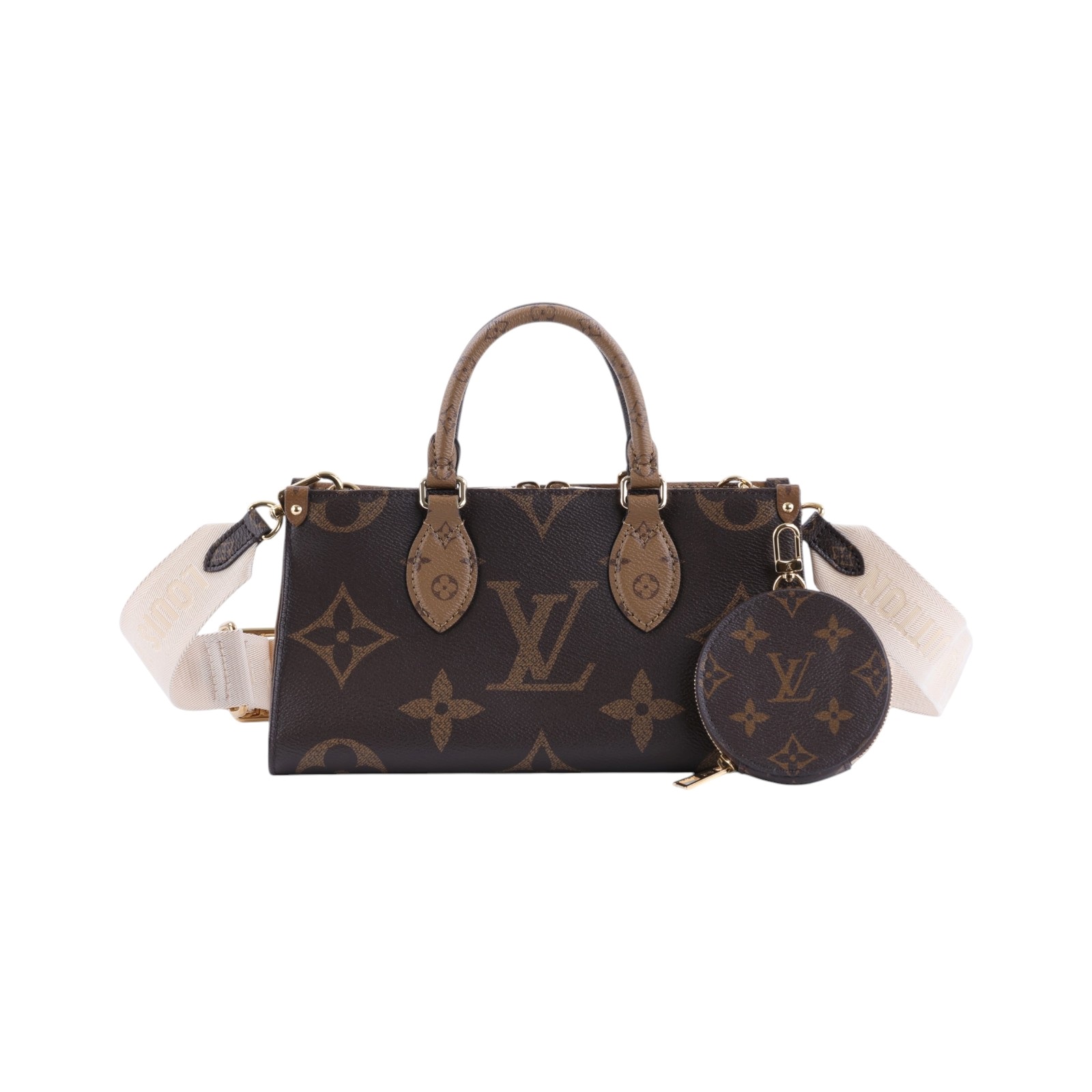 路易威登 LOUIS VUITTON OnTheGo East West 皮革飾邊 經典帆布 手提 斜背包 M46653 晶片款  防塵袋/背帶/內袋