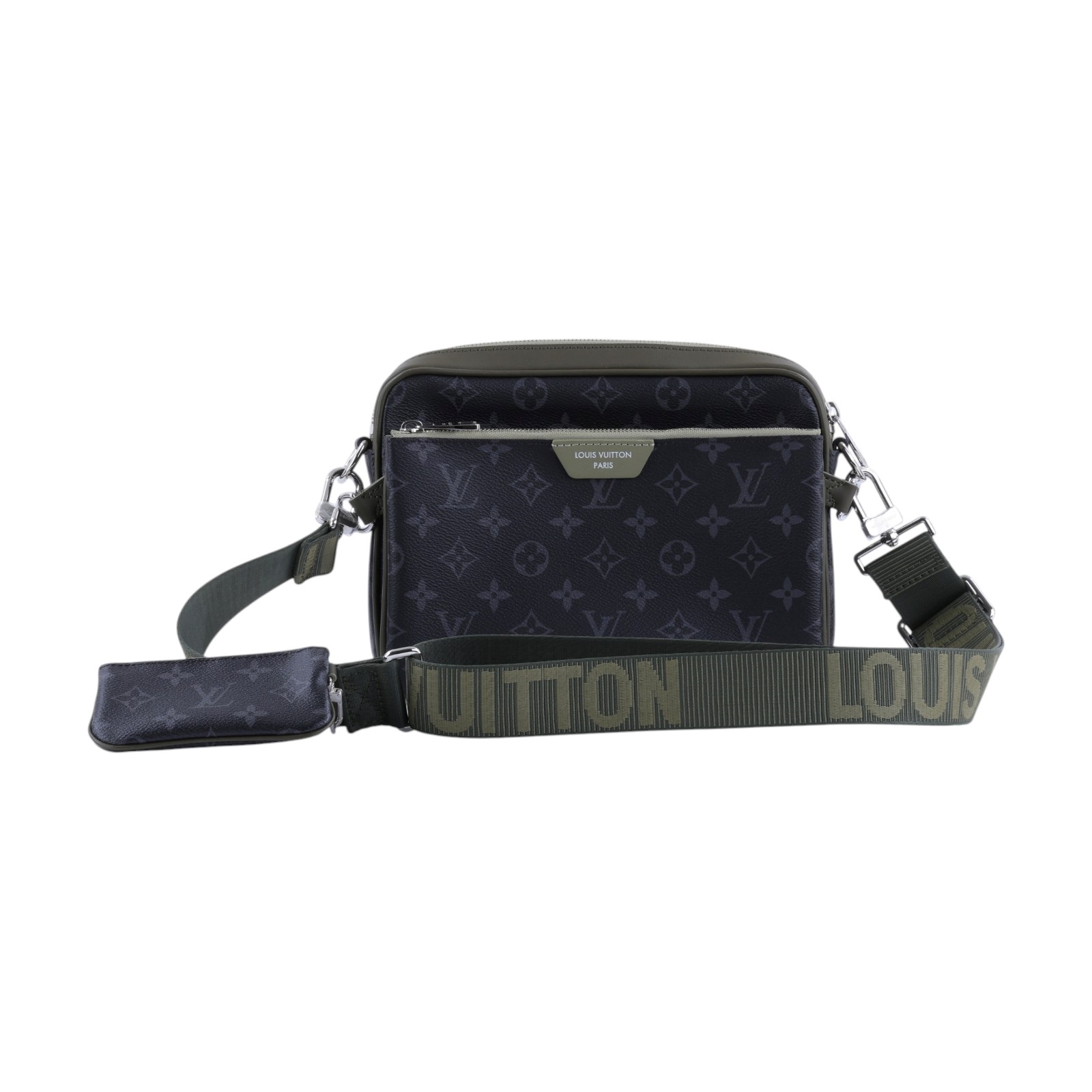 路易威登 LOUIS VUITTON Trio 郵差包 Monogram Eclipse 帆布 卡其綠色 釕色金屬配件 M28628 晶片款  原廠盒子/防塵袋/背帶/購買證明