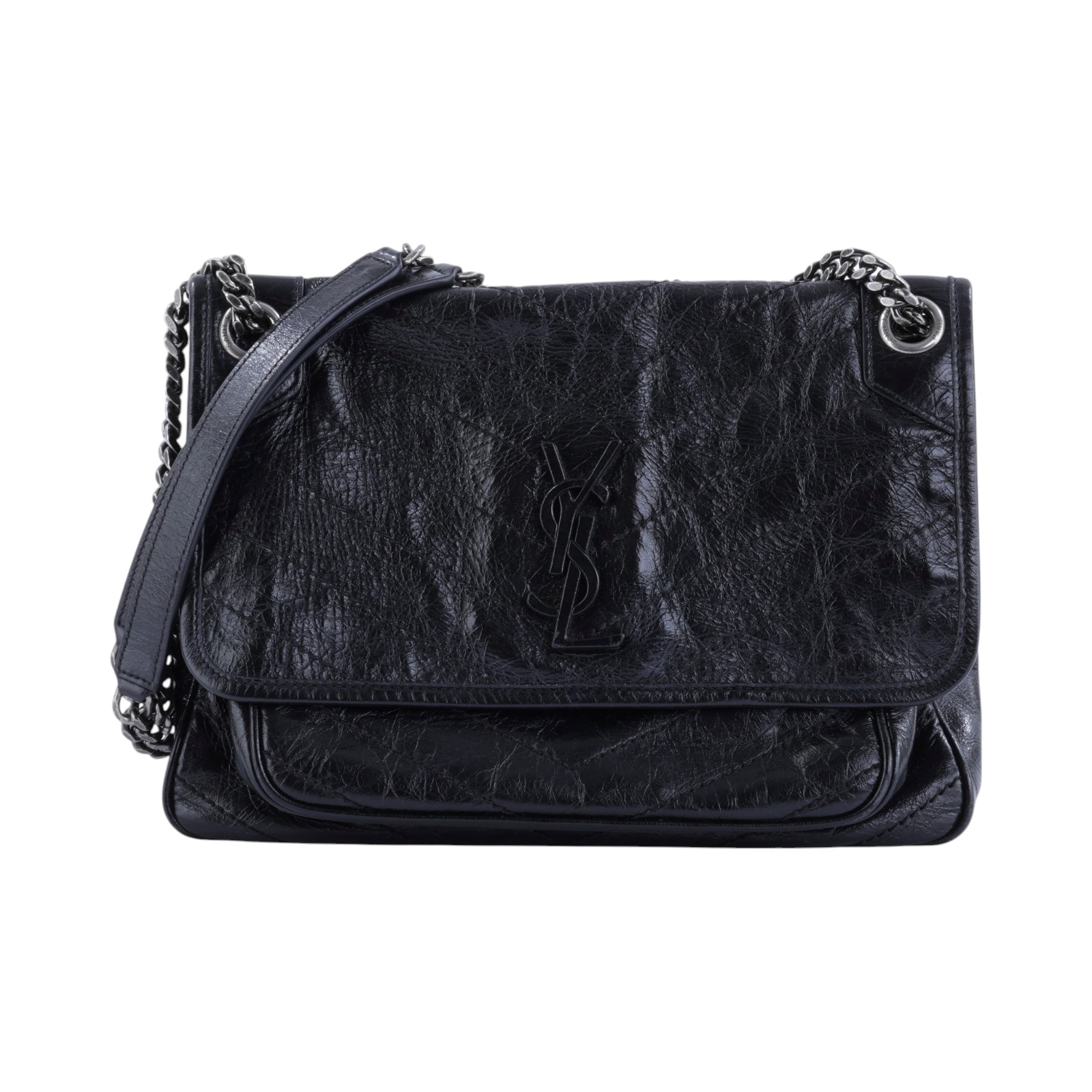 聖羅蘭 YSL SAINT LAURENT Niki 復古皮革 中型手袋 銀色五金 6331580EN04 黑NIKI中號 防塵袋