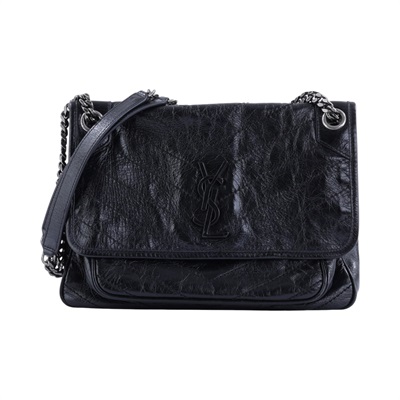聖羅蘭 YSL SAINT LAURENT Niki 復古皮革 中型手袋 銀色五金 6331580EN04 黑NIKI中號 防塵袋