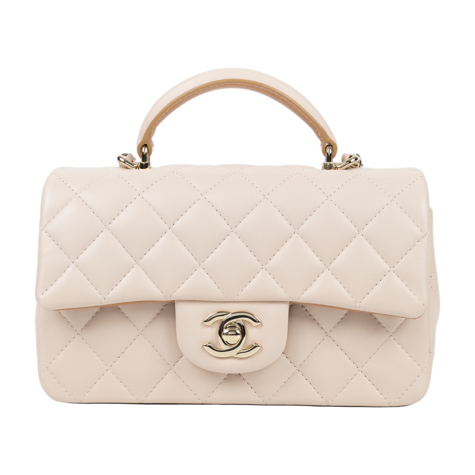 香奈兒 CHANEL Coco 20  Handle 肩背 斜背 迷你 口蓋包 AS2431 晶片款 米金羊COCO20 手把款 原廠盒子/防塵袋
