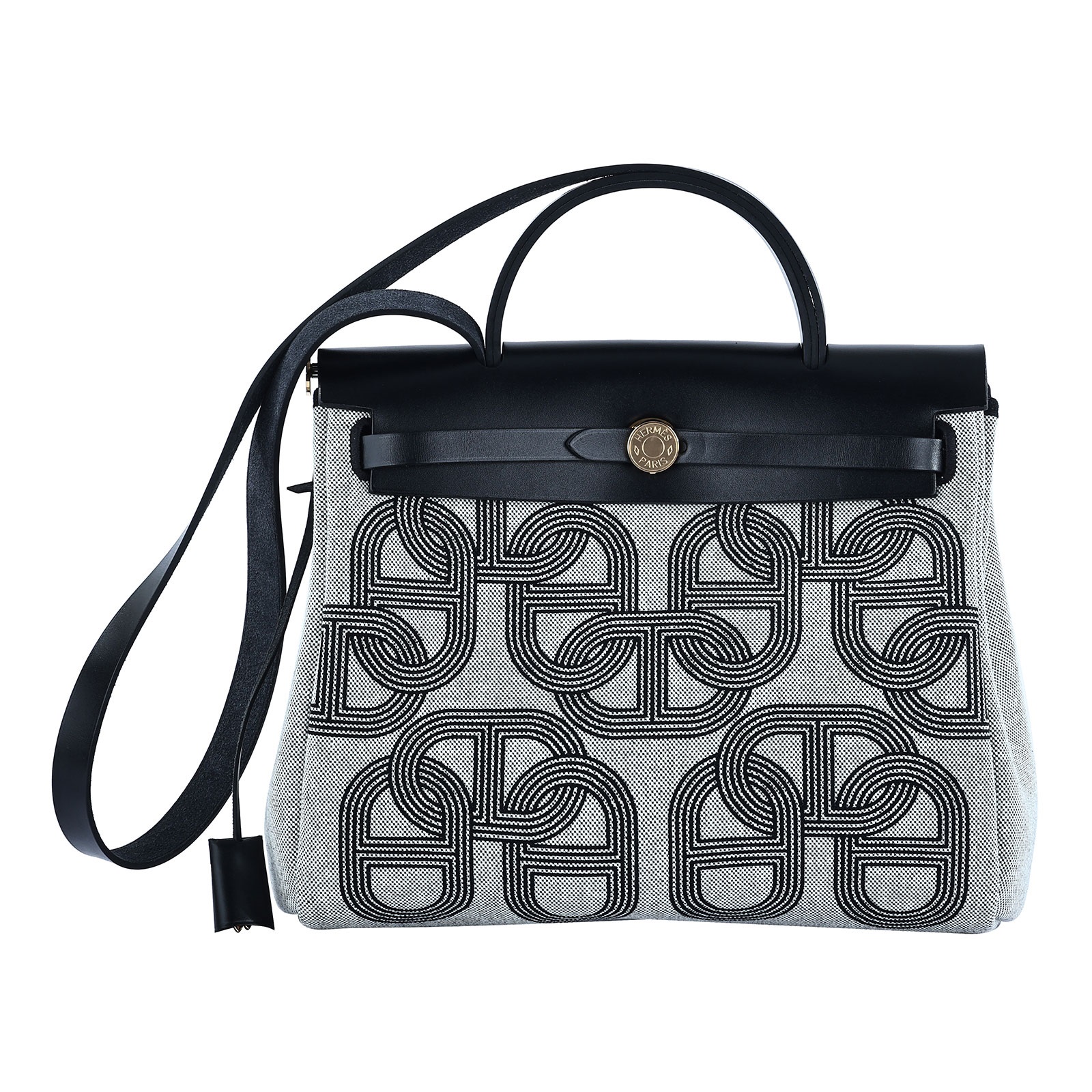 愛馬仕 Hermes Herbag PM HERPM B MN 007 KD B刻 黑圖騰帆布HERBAG 原廠盒子/防塵袋/內袋/鎖組